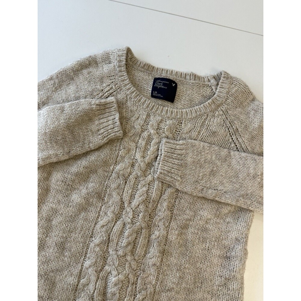 American Eagle Outfitters Women’s Large Cable Knit Sweater Cream Oatmeal Wool